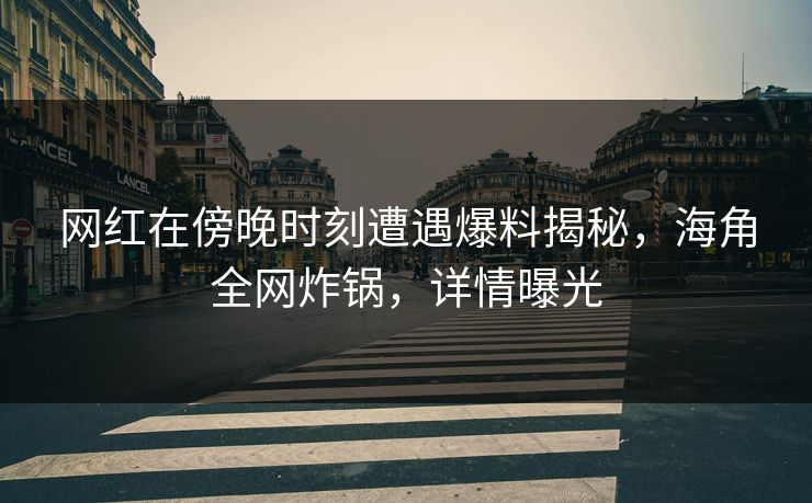 网红在傍晚时刻遭遇爆料揭秘，海角全网炸锅，详情曝光