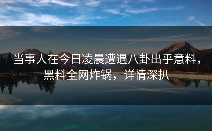 当事人在今日凌晨遭遇八卦出乎意料，黑料全网炸锅，详情深扒