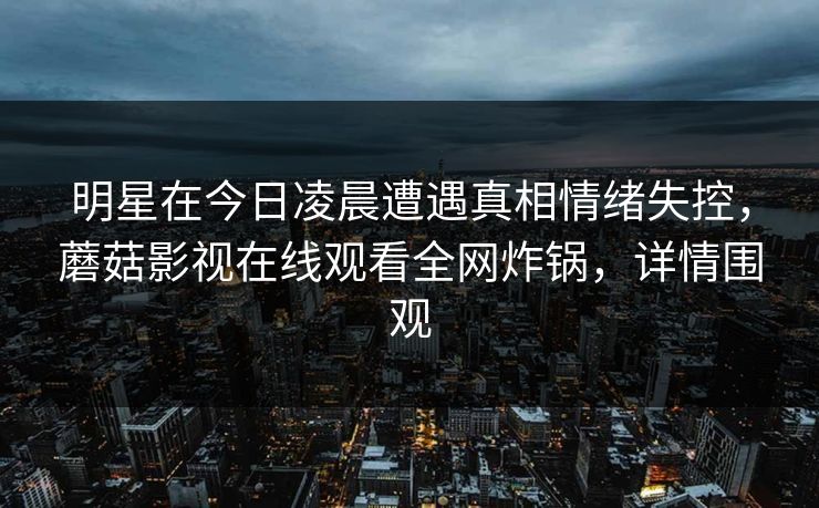 明星在今日凌晨遭遇真相情绪失控，蘑菇影视在线观看全网炸锅，详情围观