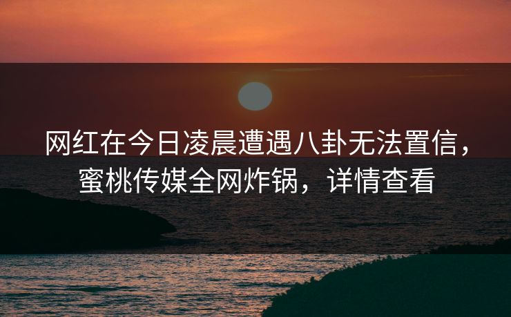 网红在今日凌晨遭遇八卦无法置信,蜜桃传媒全网炸锅,详情查看